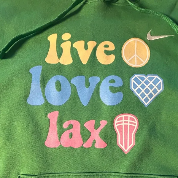 Nike Hoodie Medium Green Live Love Lax Graphic Casual Baggy Streetwear Preppy - Image 3