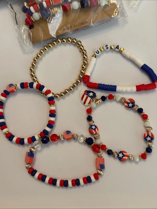 🇺🇸🇺🇸🇺🇸BOGOHO🇺🇸🇺🇸🇺🇸Fashion Jewelry Red White Blue Patriotic Beaded Bracelet Set - Image 3