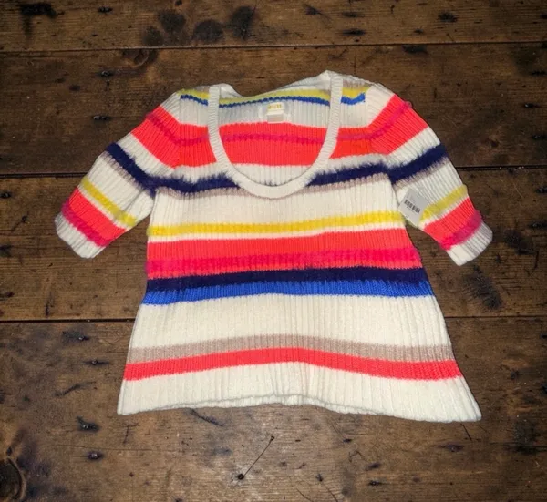 Anthropologie Maeve Neon Fuzzy Striped Top M - Image 2