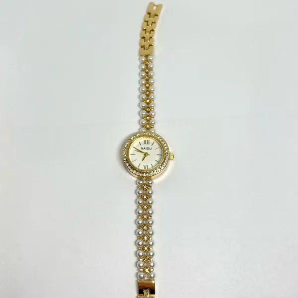 Gold and Pearl dainty vintage style watch - Image 3