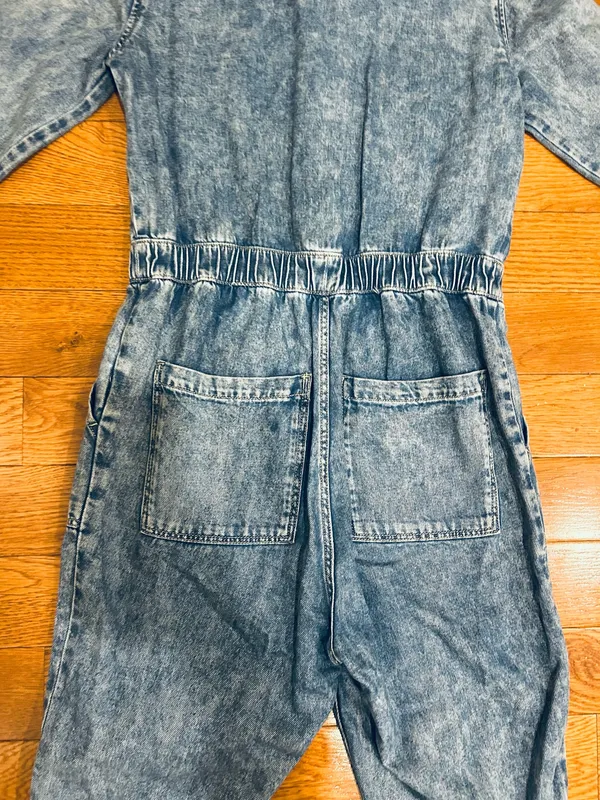 H&M Retro 80s Vibe Acid Wash Long Sleeve EDGE Denim Boiler Jumpsuit/Coveralls 4 - Image 15