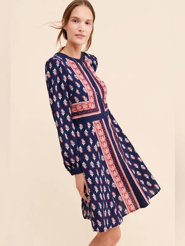 Gal Meets Glam Woodblock Print Button Front Midi Dress Size 10 - Image 2
