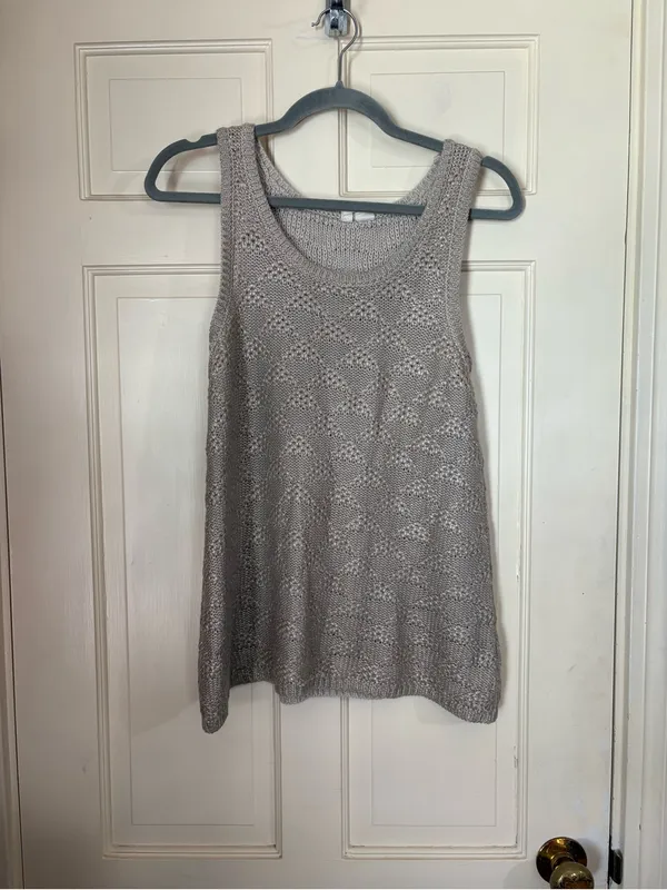 Anthropologie Sana Foil Tank Sz Medium Silver Knit Sweater Sleeveless Top Moth - Image 2