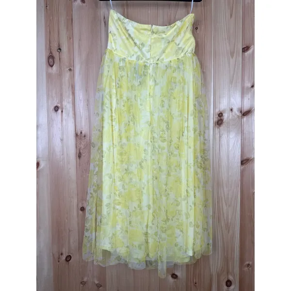 NWT Lulus Perfect Whimsy Yellow Floral Mesh Strapless Midi Dress Tube Size XL - Image 8