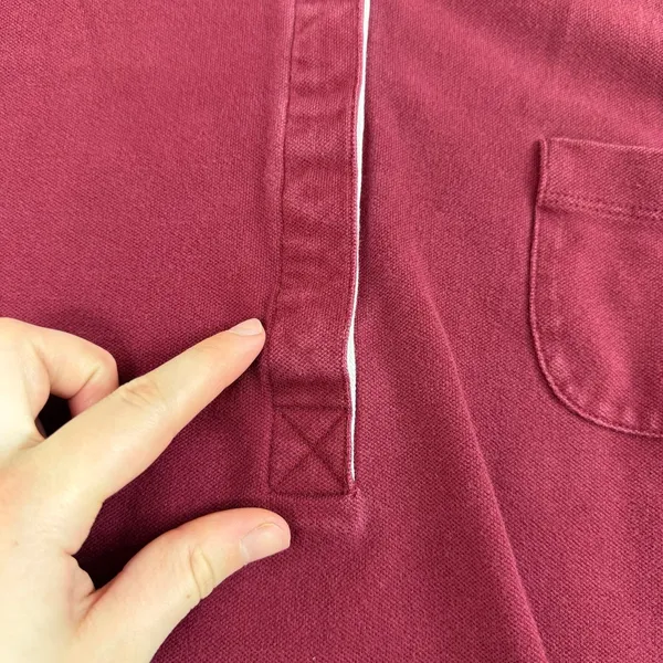 Lands' End maroon collared layered cotton stretch button‎ neck polo shirt XL - Image 6