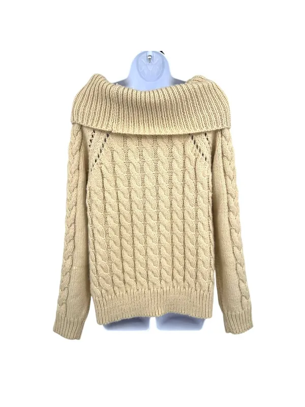 Volcom Snooders Beige Cream Cable Knit Chunky Cowl Neck Sweater Size Medium - Image 6