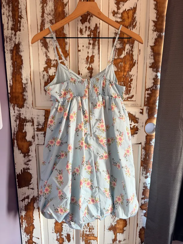 Free People In A Bubble Mini Dress Light Blue Floral Sz S Coquette Cottagecore - Image 2
