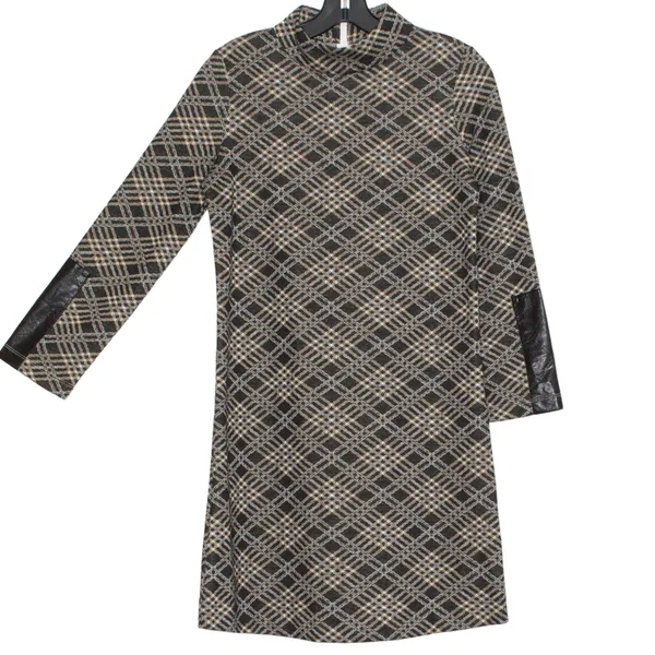 Tyler Boe Plaid Shift Dress XS Black Preppy Minimalist Work Office Quiet Luxury - Image 2