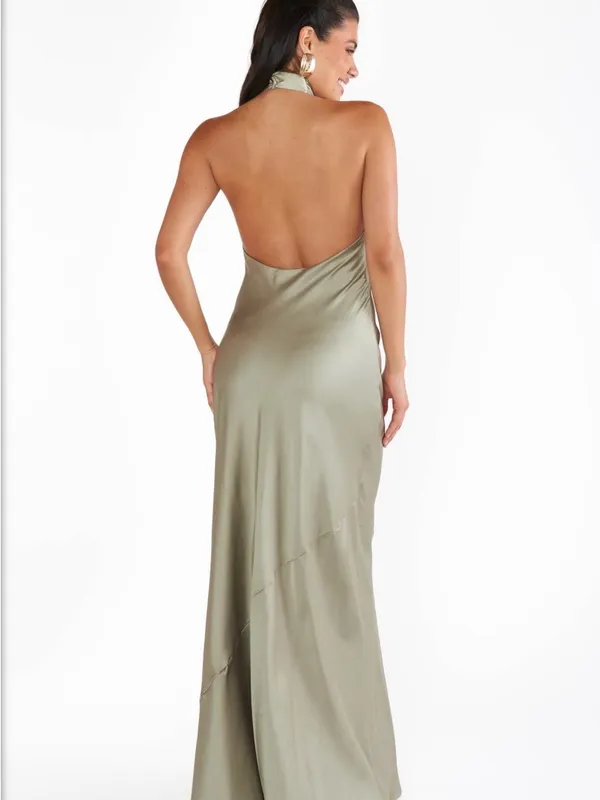Show Me Your Mumu Sage Satin Halter Cowl Maxi Dress S Y2K - Image 2