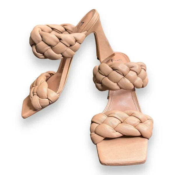 Marc Fisher Womens Hammy Heeled‎ Sandal 5.5M Leather Chunky Woven Straps Tan - Image 5