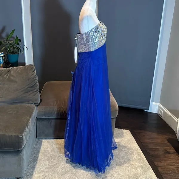 Women’s Blue Full Length Sparkly Tulle & Sequined Prom Party Dress Size L NWT - Image 3