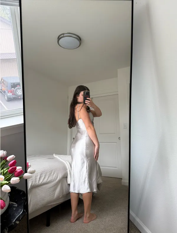 Whyte Valentyne silver satin cowl neck midi slip dress size AU6 size US2 - Image 4