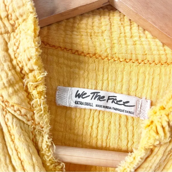 Free People We The Free Oversized Gauze Button Down Top Yellow Boho Shirt - Image 3