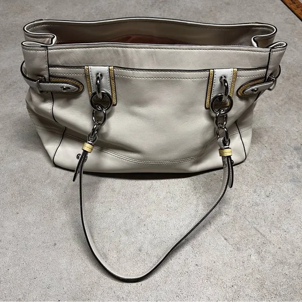 Vintage Coach Cream White Colette Leather Carryall Bag Purse No. J1020-16460 - Image 2