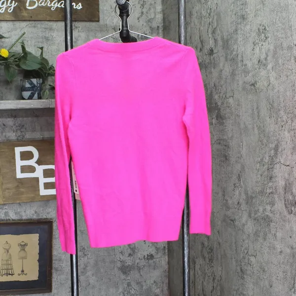 NWT Aqua Womens Pullover Cashmere V-Neck Sweater V11027 Neon Pink XS - Image 3