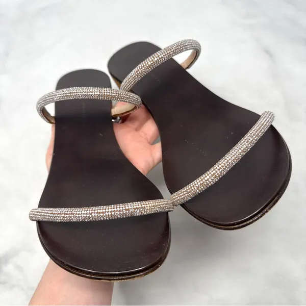 Giuseppe Zanotti Suede Rhinestone Minimalist Mule Sandal Heels Brown 40 - Image 5
