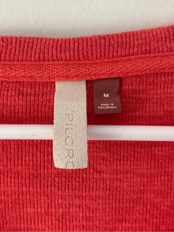 Anthropologie Pilcro Cozy Popover Ruffle Long Sleeves Top Orange Coral V Neck - Image 3