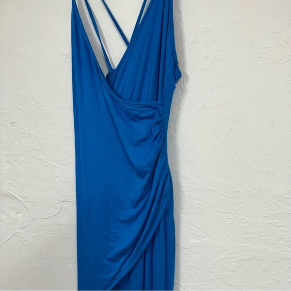 Lulus Blue High Slit Ruched Maxi Dress Women’s M Spaghetti Strap Baddie Bodycon - Image 4