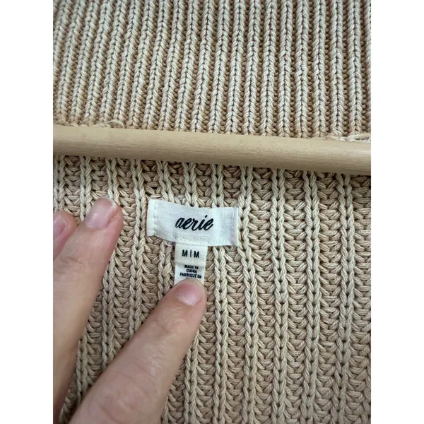 Aerie Womens Tan Marled Shaker Knit V-Neck Sweater Size M Long Sleeve Pullover - Image 3