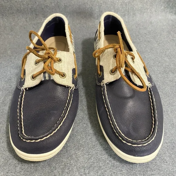 Sperry Women's Topsiders Women's 8M Blue Leather/Linen Canvas Close Toe Shoes - Image 4