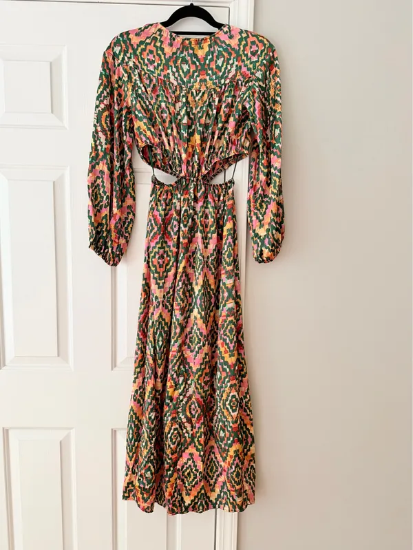 Zara Printed Cutout Bohemian Maxi Dress, Size XS - Image 8