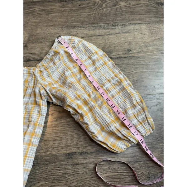 EUC Womens Maeve Anthropologie Square Neck Plaid Blouse puff‎ sleeve size M - Image 7