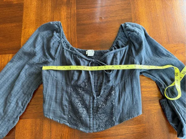 American Eagle Corset Tie Puff Sleeve Boho Cotton Crop cottage core Top L - Image 6