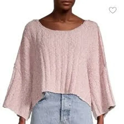Free‎ People Sweater Womens M Pink Bouclé Knit Cropped Bell Sleeve Boho Pullover - Image 4