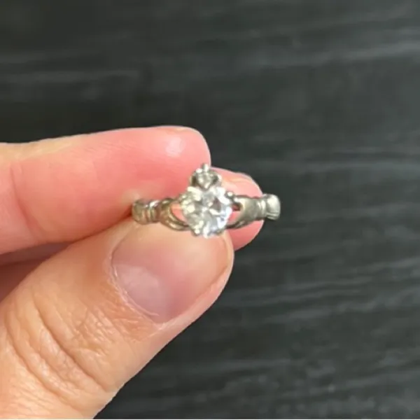 Claddagh Silver Ring with Clear Stone - Image 3