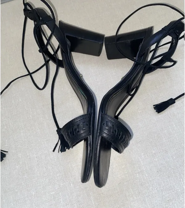 Lauren Ralph Lauren HELAINE strappy sandal Lace Up Block Heel Size 9.5 B - Image 5