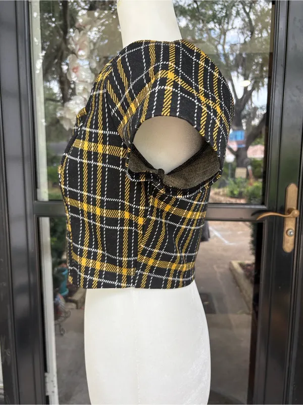 Hollister Black & Mustard Plaid Square-Neck Crop Top - Image 2