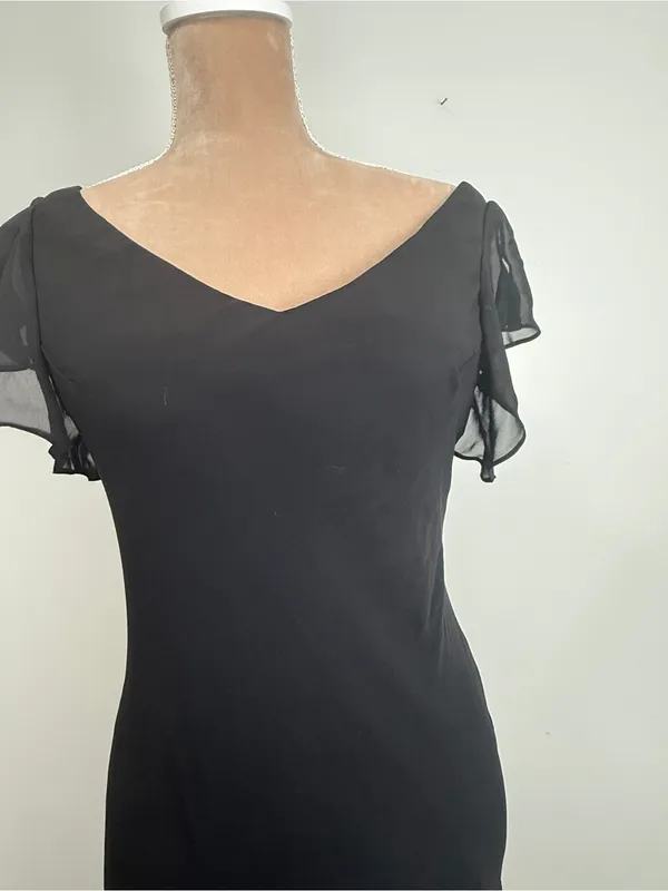 S.L. Fashions Black Midi Dress with Gold Floral Embroidery - Image 3