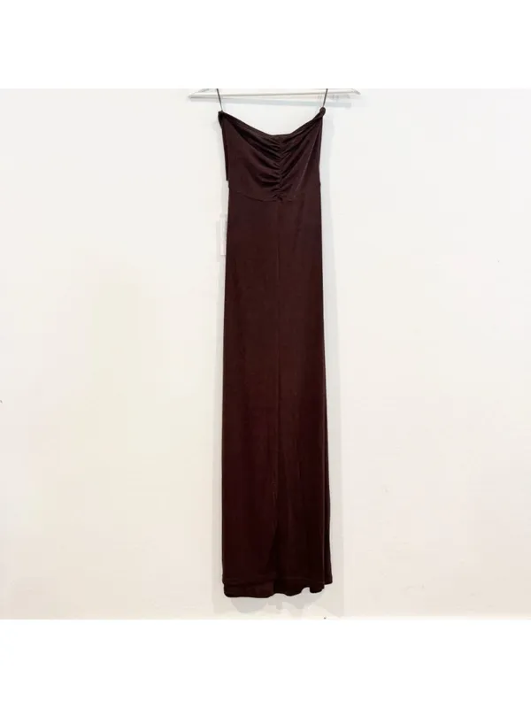 AmyLynn‎ Twist Front Rosette Maxi Dress Small Wedding Guest Romantic Chic Brown - Image 10