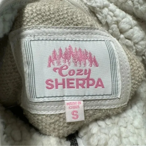 COZY SHERPA Quarter Zip White Pullover Sweater Jacket High Collar Soft Sz Small - Image 5