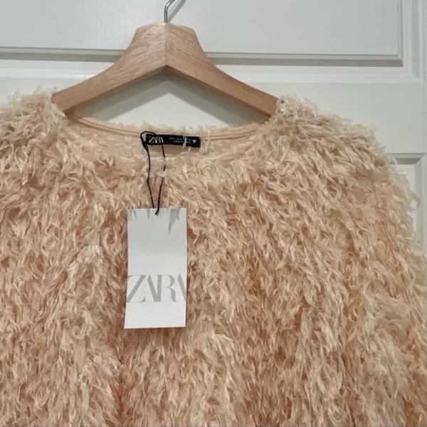 Zara Cream Feather Effect Sweatshirt Sweater Top - Image 14