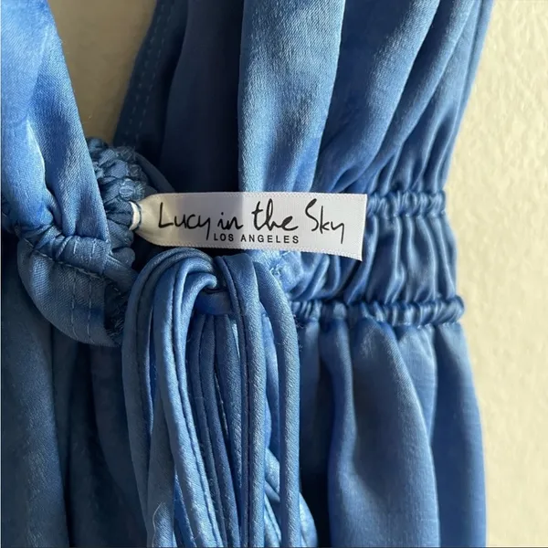Lucy in the Sky Small Vivian Washed Satin Plunge A-Line Dress In Blue - Image 4