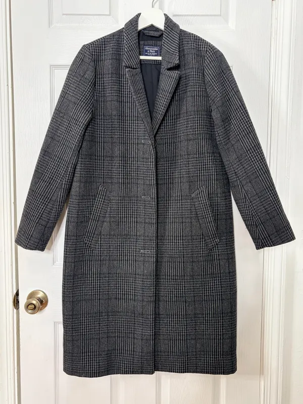 Abercrombie & Fitch Gray Plaid Long Coat Old Money Preppy Academia Tailored S - Image 4