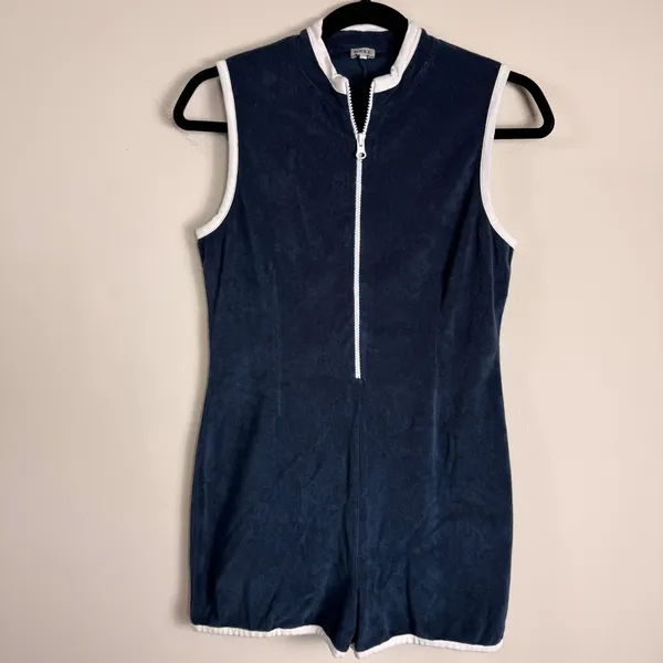 Kule The Serena Romper Navy Blue Terry Cloth Sleeveless Half Zip Size XS - Image 3