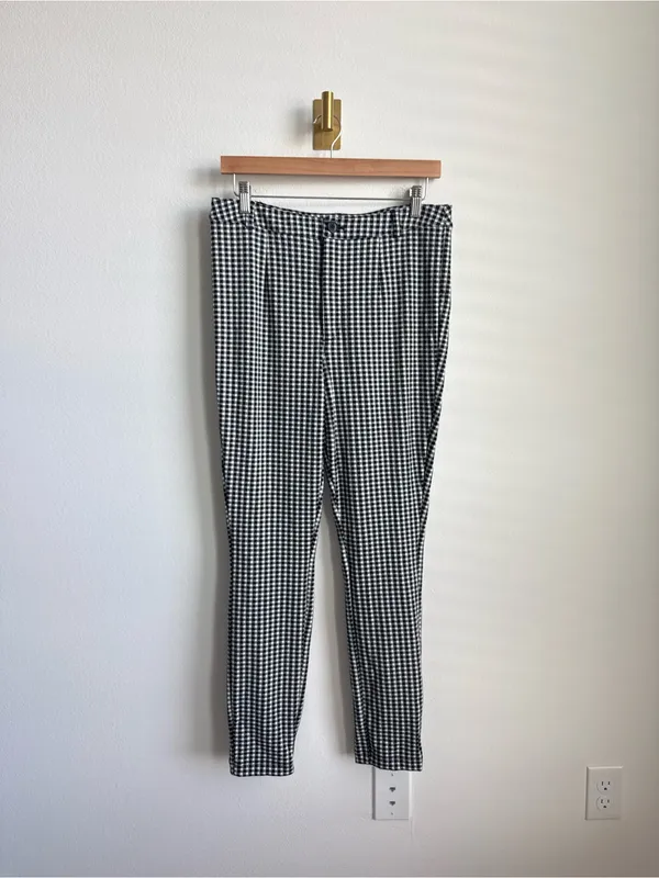 Anthropologie Maeve Gingham High Rise Ankle Trousers Black White Size 10 - Image 6