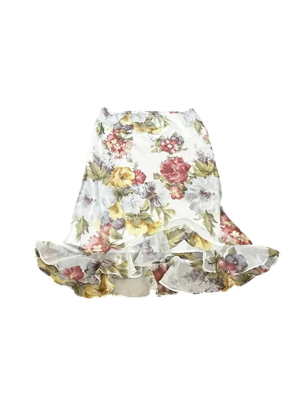 Vintage Chiffon Floral Midi Skirt Ruffle Hem Fairycore Feminine Romantic Cottage - Image 3