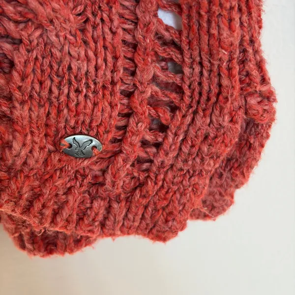 American Eagle Red Open Knit Cotton Sweater Size Small Boho Scoop Neck - Image 3