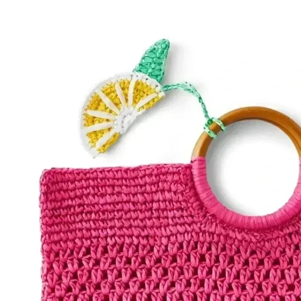 NWT Tabitha Brown x Target Lemon Wedge Tassel Woven Straw Tote Bag Pink - Image 3