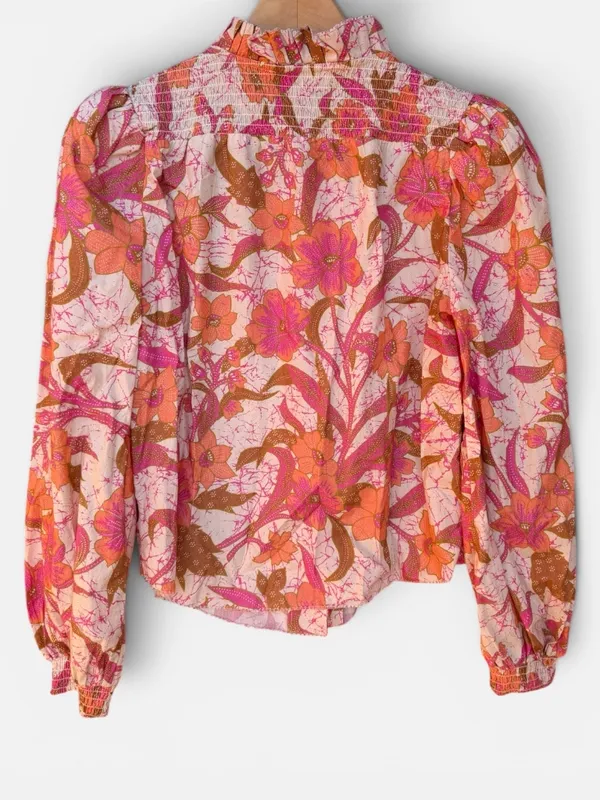 Love the Label Cotton Ruffle Neck Blouse Pink Size XS - Image 3