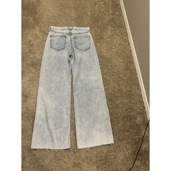 Veronica Beard Taylor Relaxed Wide Leg Pale Stone Jeans High Rise Raw Hem Sz 29 - Image 5