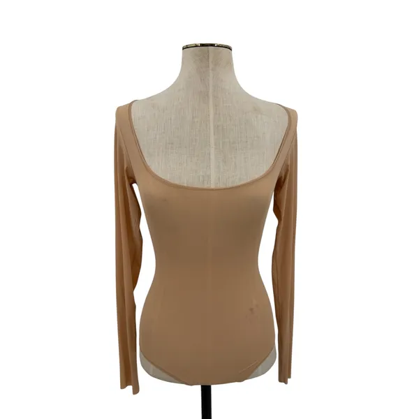 Skims‎ Jelly Sheer Long Sleeve Scoop Neck Thong Bodysuit Clay Nude XS NWT - Image 4