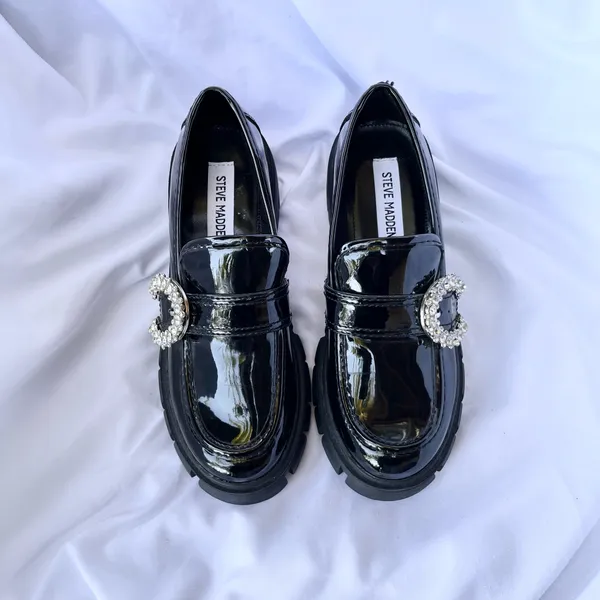 Steve Madden | Hailey Embellished Buckle Shoe In Black Patent Loafer Size 5.5 - Image 5