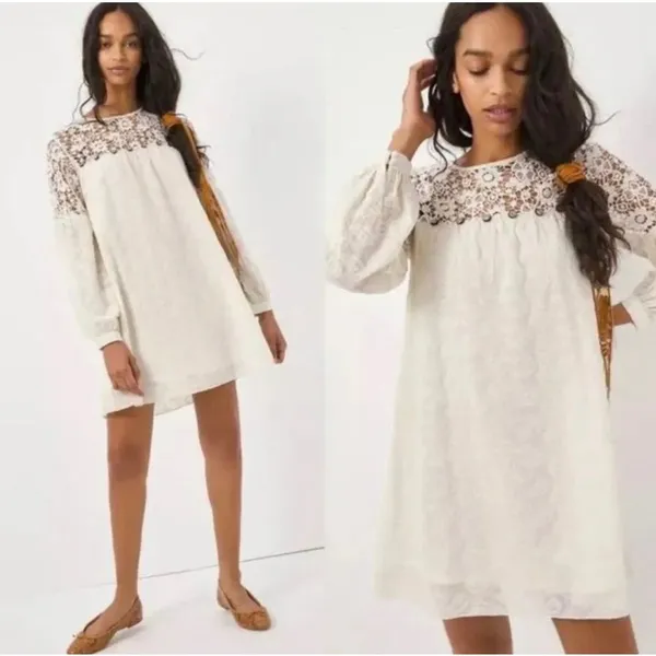 Anthropologie Ivory Verb Josephine Boho Lace Tunic Long Sleeve Mini Dress Small - Image 2