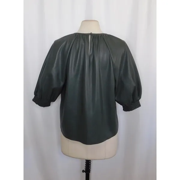 SAYLOR Juana Top Faux Leather Sage Gray Puff Sleeves Solid Streetwear Large‎ - Image 9