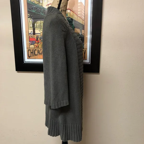 Anthropologie ‘Tabitha’ Charcoal Gray Ribbed Open-Front Long Cardigan Euc! - Image 7