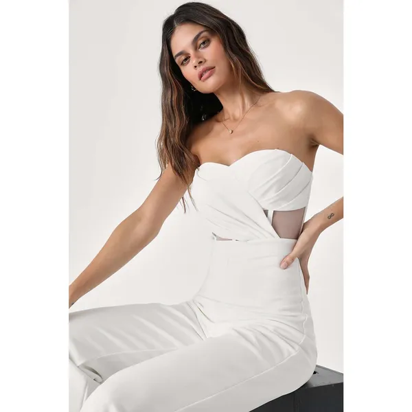 NWT Lulus Surely Stunning Ivory Strapless Bustier Jumpsuit Cut Out Elegant Sz XS - Image 3